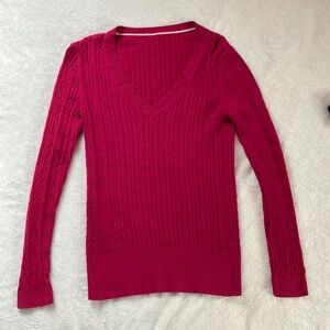 Tommy Hilfiger Pink V-Neck Sweater with Classic Ribbed Design
